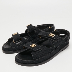 Chanel Black Mesh and Leather Dad Sandals Size 39