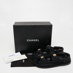 Chanel Black Mesh and Leather Dad Sandals Size 39