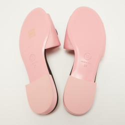 Chanel Pink/Navy Blue Canvas CC Camelia Flat Slides Size 37