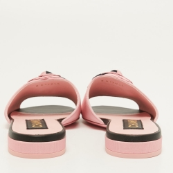 Chanel Pink/Navy Blue Canvas CC Camelia Flat Slides Size 37