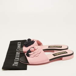 Chanel Pink/Navy Blue Canvas CC Camelia Flat Slides Size 37