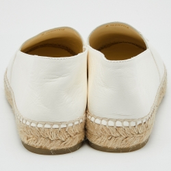 Pre Owned Chanel White Leather Interlocking CC Logo Espadrille Flats Size 39