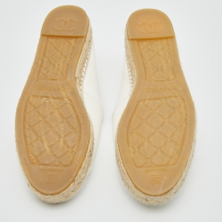 Pre Owned Chanel White Leather Interlocking CC Logo Espadrille Flats Size 39