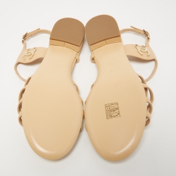Pre Owned Chanel Beige Leather CC Strappy Sandals Size 40