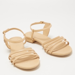 Pre Owned Chanel Beige Leather CC Strappy Sandals Size 40