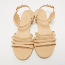 Pre Owned Chanel Beige Leather CC Strappy Sandals Size 40