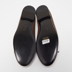 Pre Owned Chanel Brown Leather CC Bow Ballet Flats Size 38