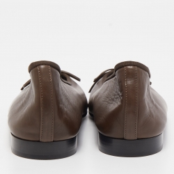 Pre Owned Chanel Brown Leather CC Bow Ballet Flats Size 38