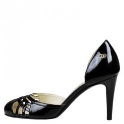 مملوكة مسبقًا Chanel Black Patent Cutout D'orsay Pumps Size 35.5