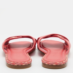 Pre Owned Chanel Peach Leather Braided Trim Criss Cross CC Flat Slides Size 36
