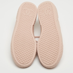 Pre Owned Chanel Pink Canvas Cloth Quilted Logo Low Top Sneakers Size 38