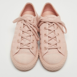 Pre Owned Chanel Pink Canvas Cloth Quilted Logo Low Top Sneakers Size 38