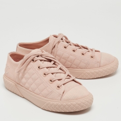 Pre Owned Chanel Pink Canvas Cloth Quilted Logo Low Top Sneakers Size 38