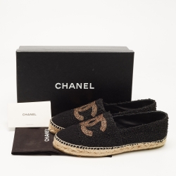 Pre Owned Chanel Black Tweed CC Espadrille Flats Size 41