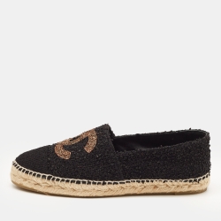 Pre Owned Chanel Black Tweed CC Espadrille Flats Size 41
