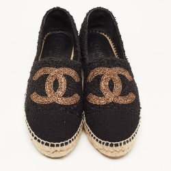 Pre Owned Chanel Black Tweed CC Espadrille Flats Size 41