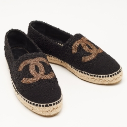 Pre Owned Chanel Black Tweed CC Espadrille Flats Size 41
