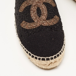 Pre Owned Chanel Black Tweed CC Espadrille Flats Size 41
