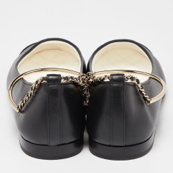 Pre Owned Chanel Black Leather and Patent CC Chain Cap Toe Ballet Flats Size 38.5