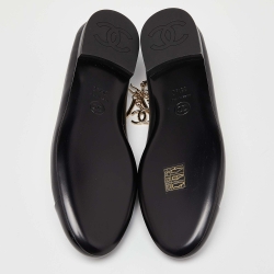 Pre Owned Chanel Black Leather and Patent CC Chain Cap Toe Ballet Flats Size 38.5