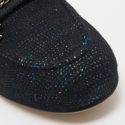 Pre Owned Chanel Black Tweed And Leather Chain Charms Cap Toe Smoking Slippers Size 39