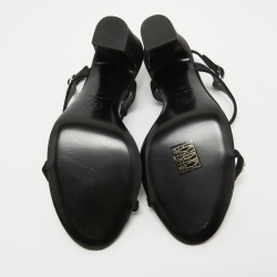 Chanel Black  Satin Crystal Embellished CC Logo Sandals Size 37