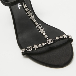 Chanel Black  Satin Crystal Embellished CC Logo Sandals Size 37