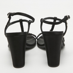Chanel Black  Satin Crystal Embellished CC Logo Sandals Size 37