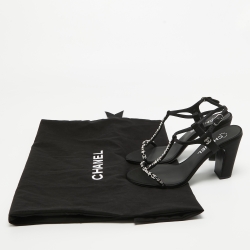 Chanel Black  Satin Crystal Embellished CC Logo Sandals Size 37