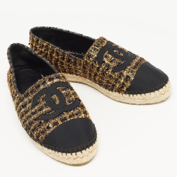 Chanel  Multicolor Tweed CC Cap Toe Espadrille Flats Size 39 
