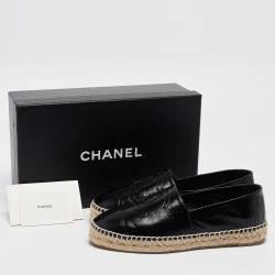 Chanel Black Leather CC Espadrille Flats Size 38