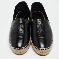 Chanel Black Leather CC Espadrille Flats Size 38