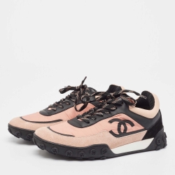Pre Owned Chanel Multicolor Nylon and Suede CC  Sneakers Size 37.5