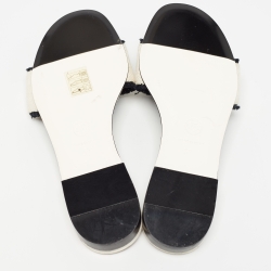 Chanel White/Black Tweed CC Camelia Flat Slides Size 37
