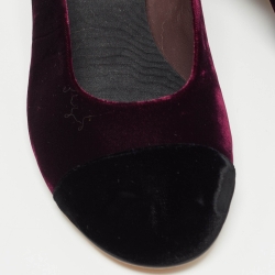Pre Owned Chanel Burgundy/Black Velvet Block Heel Pumps Size 40