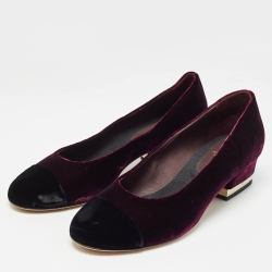 Pre Owned Chanel Burgundy/Black Velvet Block Heel Pumps Size 40
