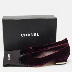 Pre Owned Chanel Burgundy/Black Velvet Block Heel Pumps Size 40