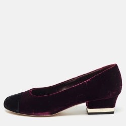 Pre Owned Chanel Burgundy/Black Velvet Block Heel Pumps Size 40