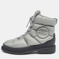 Chanel Grey Nylon Snow Ankle Boots Size 37.5