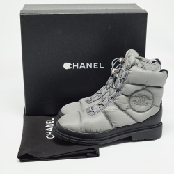 Chanel Grey Nylon Snow Ankle Boots Size 37.5