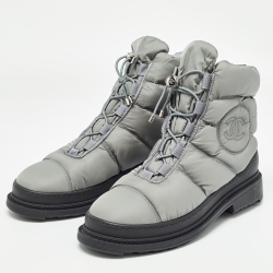 Chanel Grey Nylon Snow Ankle Boots Size 37.5