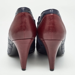 Chanel Blue/Burgundy Leather Interlocking CC Logo Boots Size 38.5