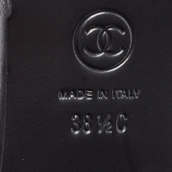 Chanel Black Leather CC Block Heel Ankle Wrap Boots Size 38.5