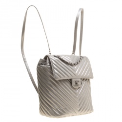 Pre Owned Chanel Silver Chevron Quilted Leather Urban Spirit Backpack