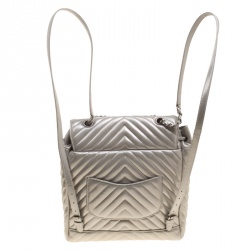 Pre Owned Chanel Silver Chevron Quilted Leather Urban Spirit Backpack