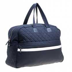 Pre Owned Chanel Navy Blue Nylon Sport Line Front Zip Weekender Travel Bag