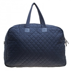 Pre Owned Chanel Navy Blue Nylon Sport Line Front Zip Weekender Travel Bag