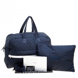 Pre Owned Chanel Navy Blue Nylon Sport Line Front Zip Weekender Travel Bag