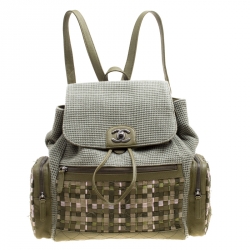 Chanel Khaki Women Canvas and Leather Cuba Pocket Backpack Chanel
