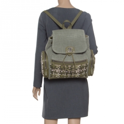 Pre Owned Chanel Khaki Women Canvas and Leather Cuba Pocket Backpack